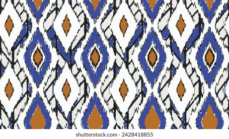 Seamless Vintage Wild Water  retro background in modern ikat pattern Camouflage Ogee in Weave colorful  with peacock feathers. Ethnic folk Design for carpet, wallpaper, clothing, wrapping, text