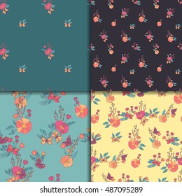 Seamless Vintage Wildflowers Pattern Set
