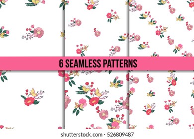 Seamless Vintage Wildflowers Pattern Set