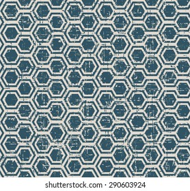 Seamless vintage worn out blue polygon geometry pattern background. Seamless vintage worn out background image of traditional blue polygon geometry pattern. 