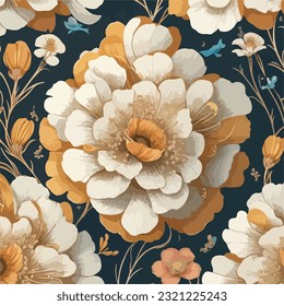 Seamless vintage-inspired flower pattern in vector design. Vintage petal mosaic