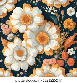 Patrón de flor de inspiración vintage sin foco en el arte vectorial. Tesoros clásicos en floración