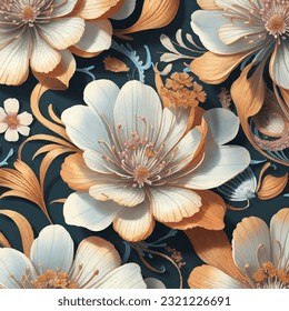 Seamless vintage-inspired flower pattern in vector illustration. Elegant vintage garden