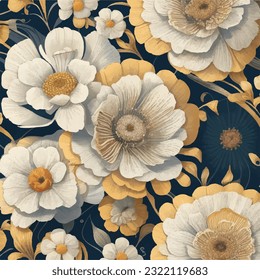 Seamless vintage-inspired flower pattern in vector design. Vintage petal kaleidoscope