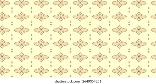 A seamless vintage-inspired geometric pattern featuring symmetrical diamond shapes and dotted details in soft beige and brown tones.