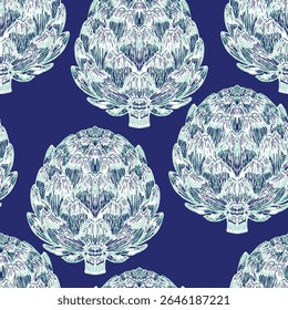 Patrón de estilo vintage sin fisuras con alcachofas dibujadas a mano. Boceto de inspiración mediterránea, perfecto para proyectos de textiles, packaging, Fondo de pantalla e interiorismo.

