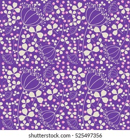 Seamless violet background with clover leaves, dill and currant.