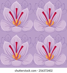 seamless Violet background.saffron flowers. seamless pattern.