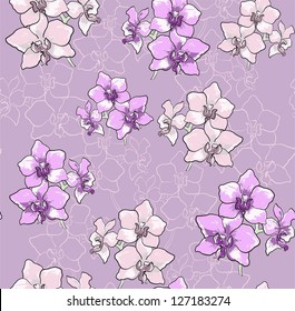 Seamless violet floral orchid pattern