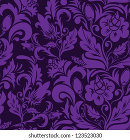 Seamless violet floral ornament on a purple background