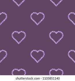 seamless violet glitter heart shape pattern background