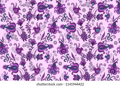 Seamless violet - lilac vector floral pattern