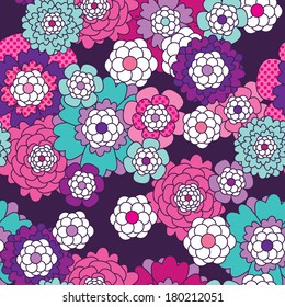 Flores retro sin soldadura violeta y menta patrón de fondo en vector