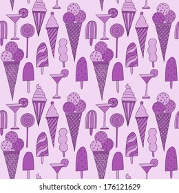 Seamless violet pattern with ice cream