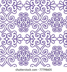 Seamless violet swirl ornament pattern on white