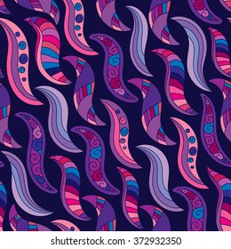 Seamless violet texture with curly leaves. Seamless violet pattern, template for design and decoration