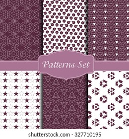 Seamless violet textures. Business background. Set of seamless patterns