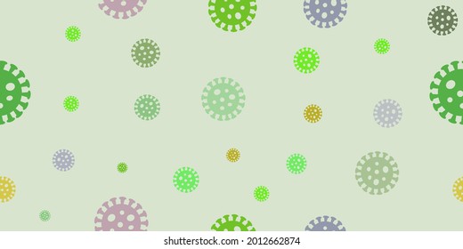 Seamless virus in green tones. Coronavirus or COVID-19 cells background, new virus, vector of Corona disease outbreak situation concept. Vector illustration.