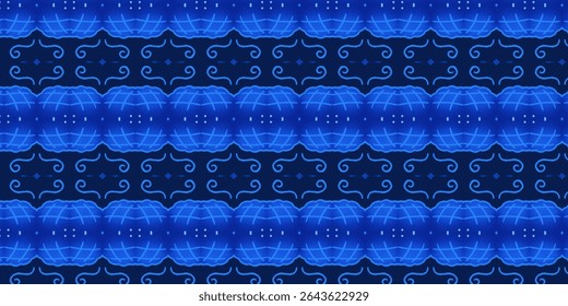 Seamless vivid blue bread and swirl design, combining culinary and decorative elements for packaging, kids fashion, or abstract digital art.