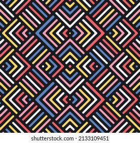 Seamless vivid colorful square lines geometric pattern. art deco textile pattern design.