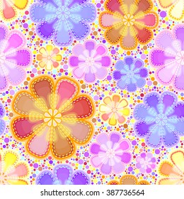 Seamless vivid floral pattern with colorful spots