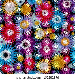 Seamless vivid floral spring pattern with translucent colorful flowers (vector EPS 10)