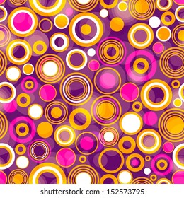 Seamless vivid pattern with large and small translucent pink, orange and white balls (vector EPS 10)