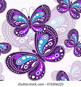 Seamless vivid pattern with violet butterflies (vector, eps10)
