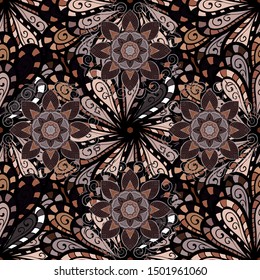 Seamless. Vivid tropical flowers and leaves on neutral, gray and black background. Tropic plant. Vector flat illustration.