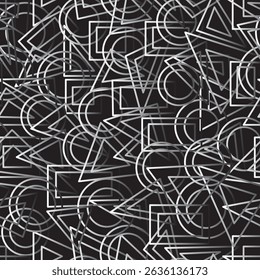 
Seamless, volumetric pattern of geometric shapes in black and white tones on a dark background. For decorating your designs in an abstract, geometric style.