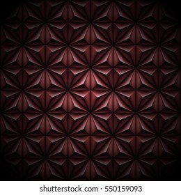Seamless volumetric polygonal red pattern. Vector luxury abstract glossy background. Dark vinous modern metal fond. Repeating geometric. EPS 10. Low poly texture. Black edges. Shadow