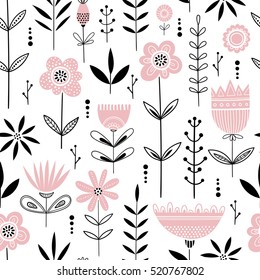 Seamless vrctor floral pattern with pink flowers