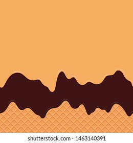 Seamless wafer and dripping chocolate cheese cream repeatable vector art background

