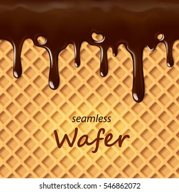Seamless wafer and dripping chocolate repeatable, vector art and illustration.