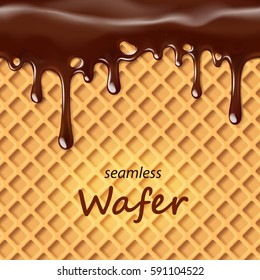 Seamless wafer and dripping chocolate repeatable, vector art and illustration.