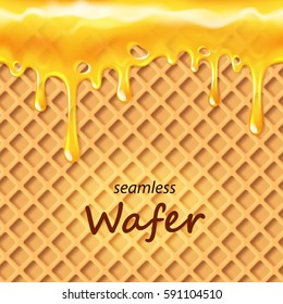 Seamless wafer and dripping orange cream or jam repeatable, vector art and illustration.