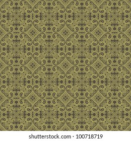 Seamless wallpaper with aztec ornament in brown and gold colors