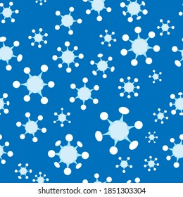 Seamless wallpaper background of a blizzard of festive microscopic Covid-19 virus molecule snowflakes