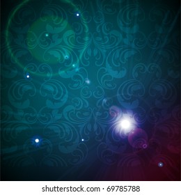 Seamless Wallpaper Background with sun shine, glow sparks and stars. Colorful eps 10