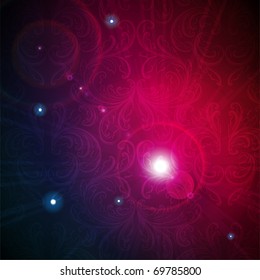 Seamless Wallpaper Background with sun shine, glow sparks and stars. Colorful eps 10