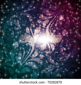 Seamless Wallpaper Background with sun shine, glow sparks and stars. eps 10
