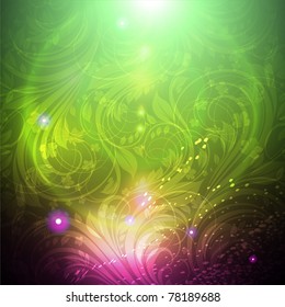 Seamless Wallpaper Background with sun shine, glow sparks and stars. Colorful spring design. eps 10.