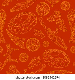 seamless wallpaper background vector pattern soccer football championship  elements symbols objects set equipment concept low-poly modeling trend illustration