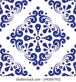 seamless wallpaper in baroque style, Damask floral background, flower ornament, blue and white vases, simple decoration art, ceramic tile pattern vector, Chinese machine, vintage tiled