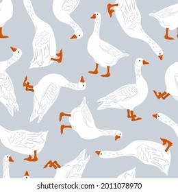 Seamless wallpaper with birds. Vector pattern with geese.