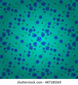 Seamless wallpaper with blue flowers, Vector illustration