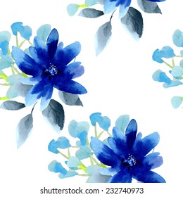 Seamless Wallpaper Blue Flowers Watercolor Illustration Stock Vector ...