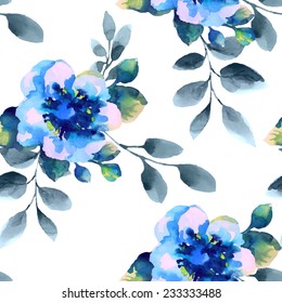 Seamless Wallpaper Blue Flowers Watercolor Illustration Stock Vector ...