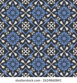 A seamless wallpaper with blue-colored geometric patterns works late at night, quiet but sharp vector designs.