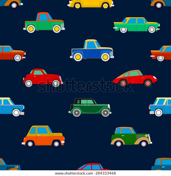 Seamless\
wallpaper of cars on blue. Vector\
illustration